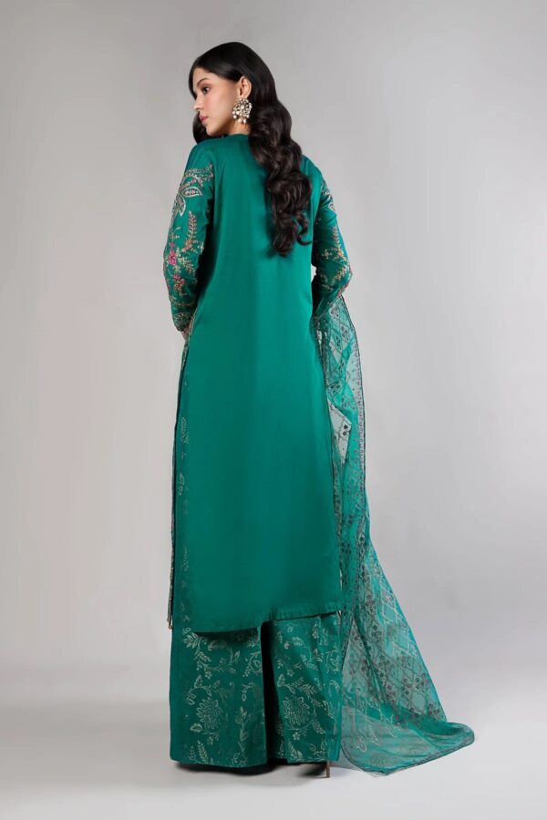 3 Piece Embroidered Cotton Satin Suit, Elegant Outfit for Special Occasions - Image 3
