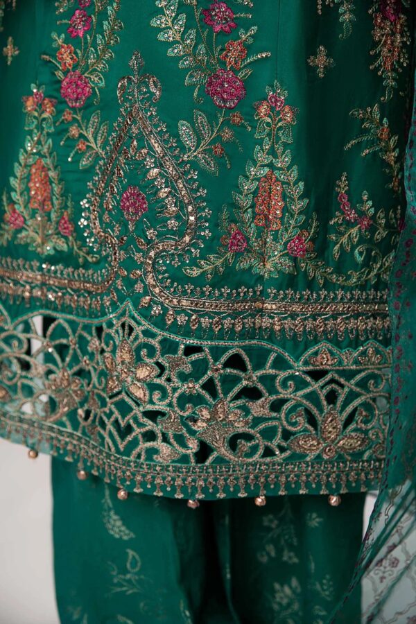 3 Piece Embroidered Cotton Satin Suit, Elegant Outfit for Special Occasions - Image 5
