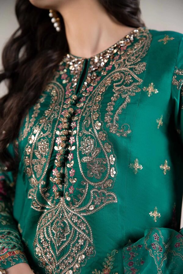 3 Piece Embroidered Cotton Satin Suit, Elegant Outfit for Special Occasions - Image 6