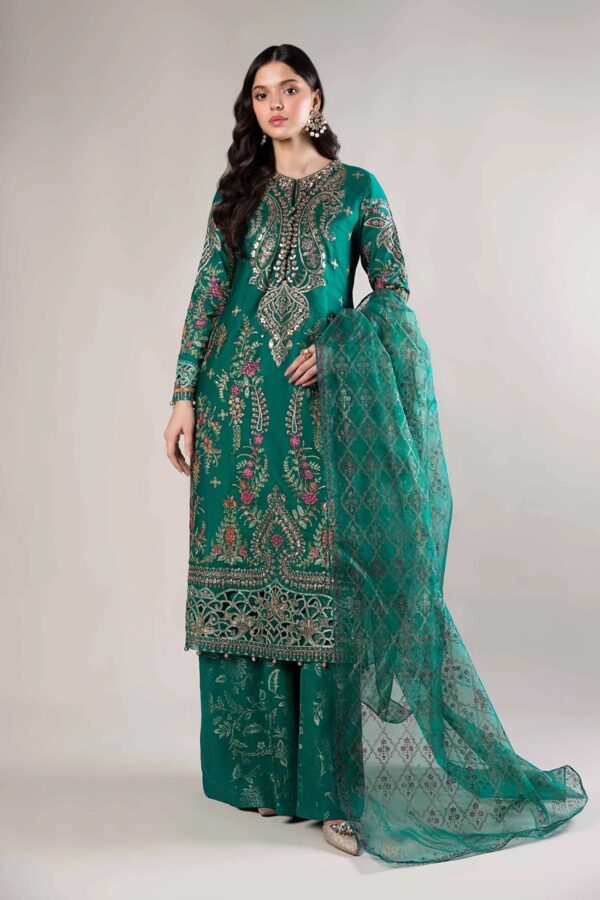 3 Piece Embroidered Cotton Satin Suit, Elegant Outfit for Special Occasions - Image 7