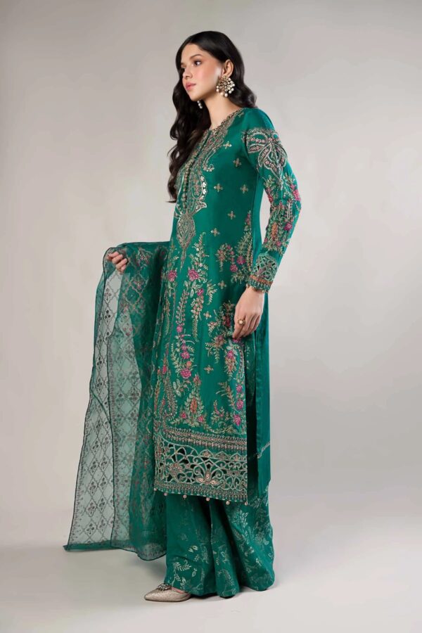 3 Piece Embroidered Cotton Satin Suit, Elegant Outfit for Special Occasions - Image 8
