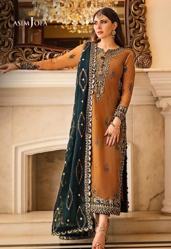 Asim Jofa Collection Gold Unstitched Suit - Elegant Embroidered Fabric for Stylish Traditional Wear & Crafting Projects