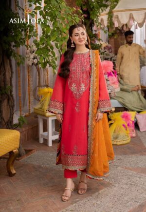 Asim Jofa Pink Embroidered Paper Cotton Suit | Jag Mag Collection - Elegant & Stylish Women's Attire