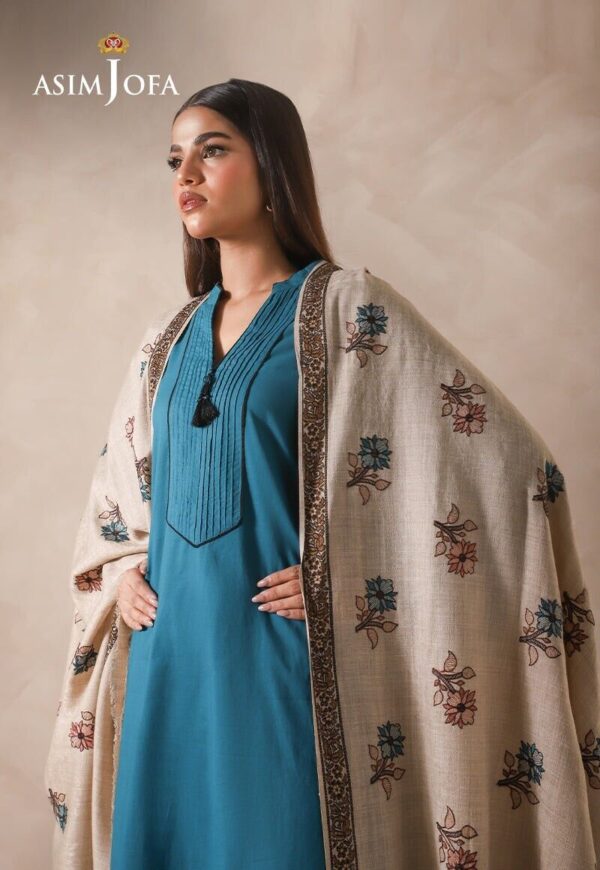Asim Jofa Floral Hand Embroidered Pakistani Winter Shawl | Womens Winter Wrap - Image 2