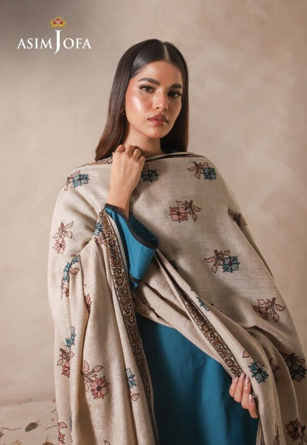 Asim Jofa Floral Hand Embroidered Pakistani Winter Shawl | Womens Winter Wrap - Image 3